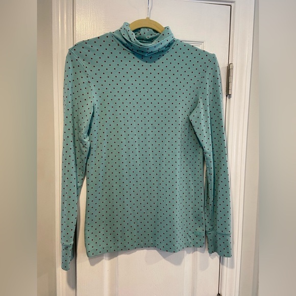 L.L. Bean Size XS Blue Red Polka Dot Long Sleeve Pullover Turtleneck Top Stretch - Picture 1 of 10